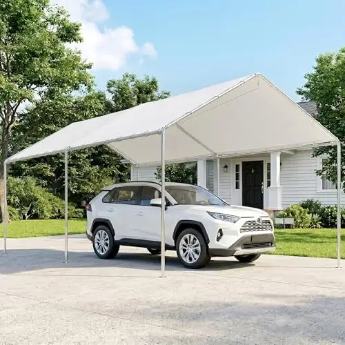 10'x20' Carport Outdoor Heavy Duty Galvanized Car Canopy White | Party Tent, Anchor Kit, 3 Reinforced Steel Cables