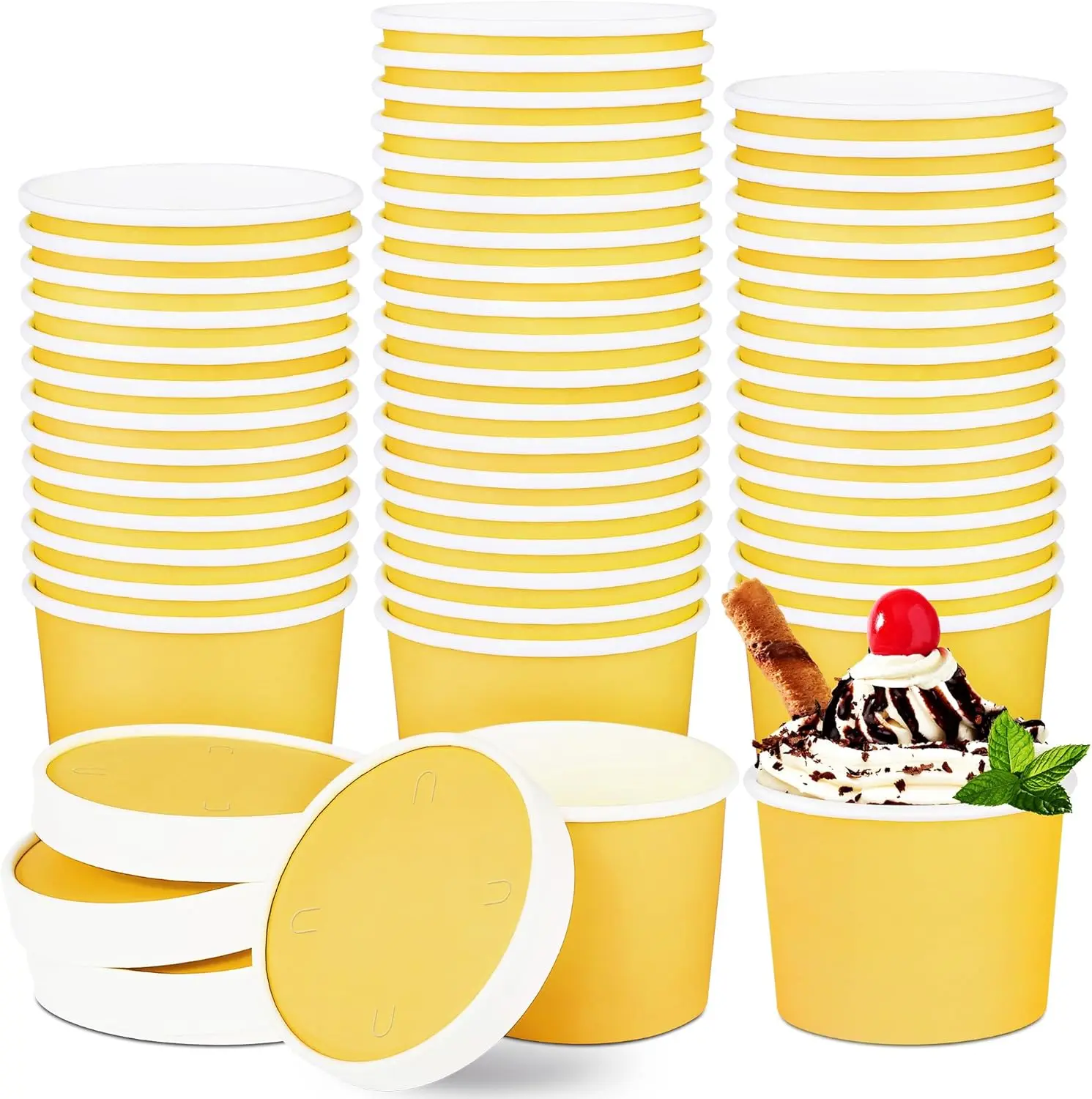 

50 Pack Ice Cream Containers with Lids 8 Ounces Disposable Soup Bowls with Lid Paper Ice Cream Sundae Cups Treat Cups wi