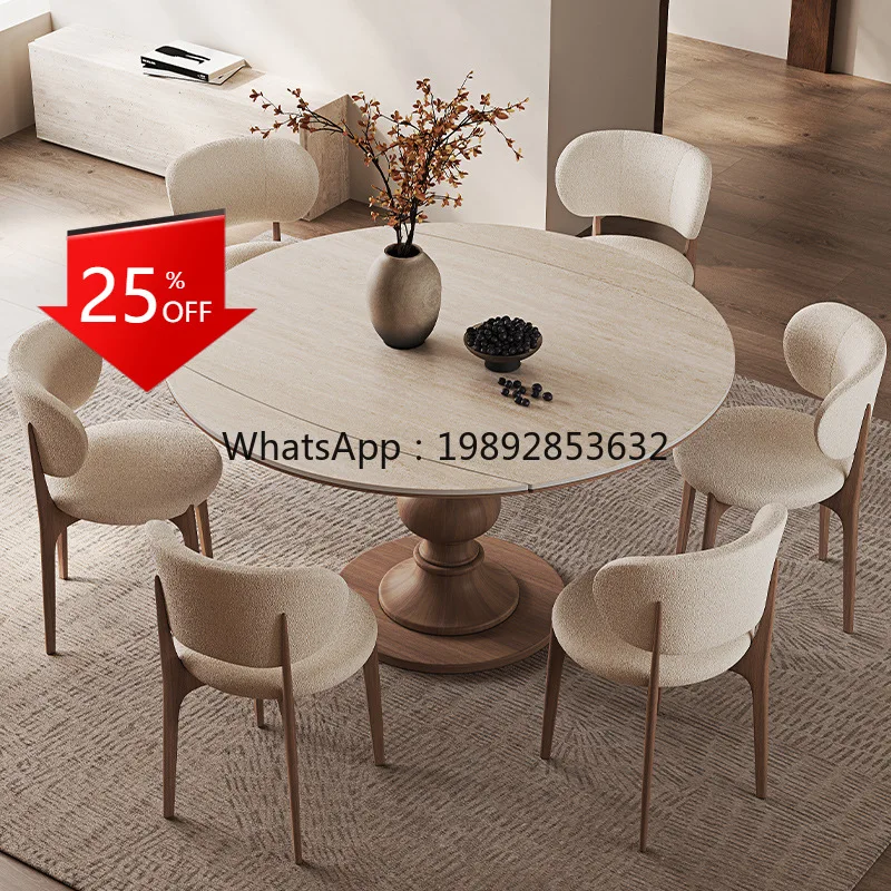 B1 Mid-Century Style Extendable Rock Slab Dining Table Modern Minimalist Home Use Small Apartment Square And Round Dual-Use1