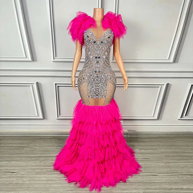 Elegant Evening Party Floor-Length Dress Gogo Rhinestone Festival Prom Birthday Outfit Women Glitter Luxury Birthday Dress 1219