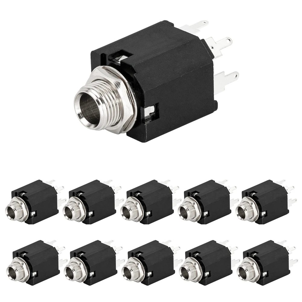 10 Uds Audio 1/4 "Jack hembra 6,35mm TRS estéreo montaje en Panel enchufe 6 pines entrada de guitarra Cables de conexión conector de micrófono