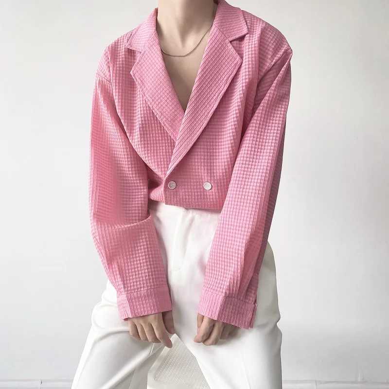 

Мужская рубашка Street Sle с длинным рукавом, модная, в клетку, с воротником-стойкой, трендовый дизайн, корейская версия, стильная и крутая осенняя рубашка