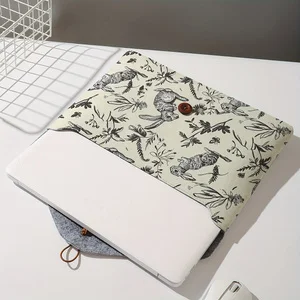 Sketch Rabbit Floral Print Envelope Laptop Sleeve Button Closure Shockproof Notebook Protective Bag For Travel Office