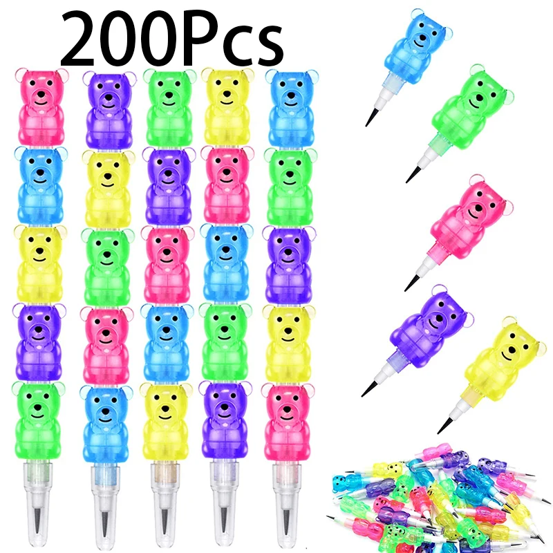 200Pcs Cartoon Bear 5 Section Pencil Plastic Standard Pencils Office Removable Pencils For Children