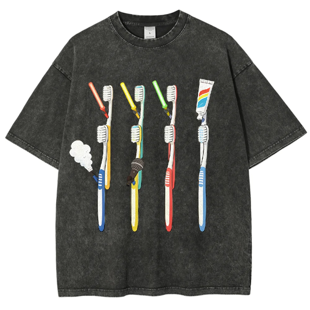 

Toothbrush Print Oversized T Shirt Unisex Waffle Texture Y2K Retro Casual Graphic Tee for Trend Lovers Summer Streetwear Daily