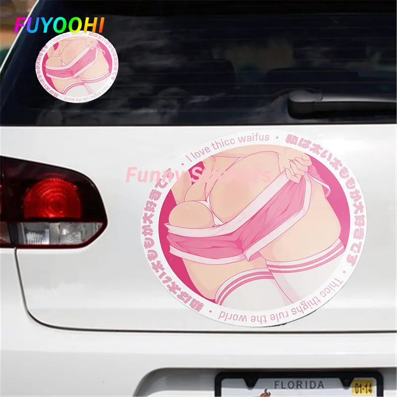 

FUYOOHI Fashion Sticker Pink Shorts I Love Thicc Waifu Cheek Car Stickers Waterproof Cute Decals Creative Vinyl Car Wrap