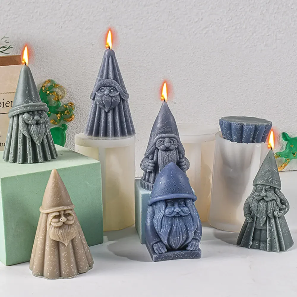 Stripe Cone Santa Candle Silicone Mold Plaster Doll Beard Dwarf Resin Festival Gift Mould Relief Christmas Hat Human Party Decor