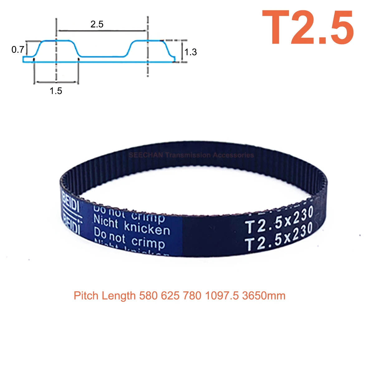 

Trapezoidal Tooth T2.5 Synchronous Belt Perimeter 580 - 3650mm Rubber with Fiberglass Core Width 6/10/15/20mm Timing Belt