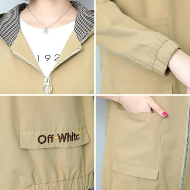 Vrouwen Korte Jas Herfst، New Koreaanse Losse Geborduurde رسائل Windjack Met Capuchon Vrouwelijke Voering ملابس علوية غير رسمية