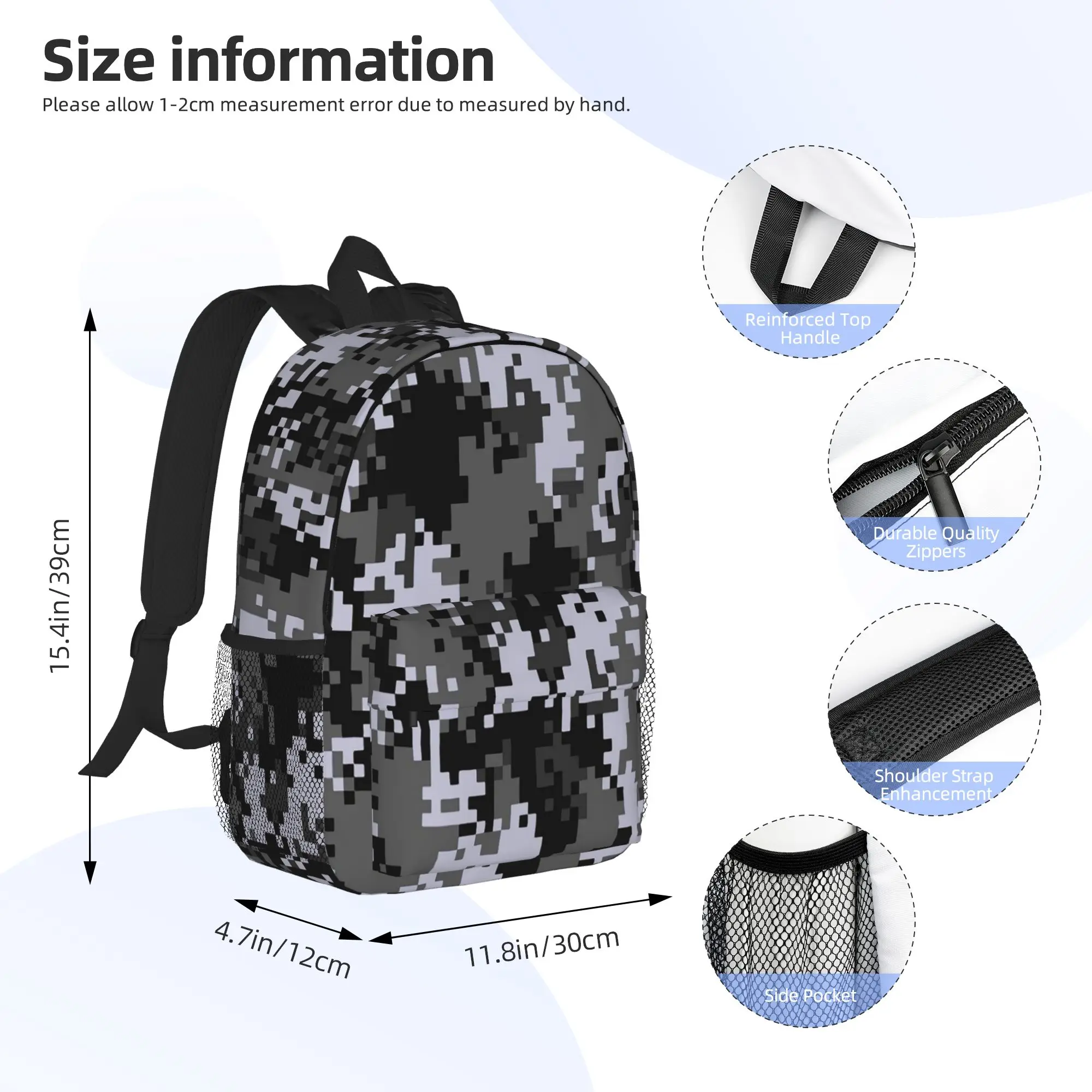 Pixel Mosaic Camouflage Backpack Hot Sale Daypack Large Capacity Boys Girls BookBag Shoulder Bags for Men Women School Bag