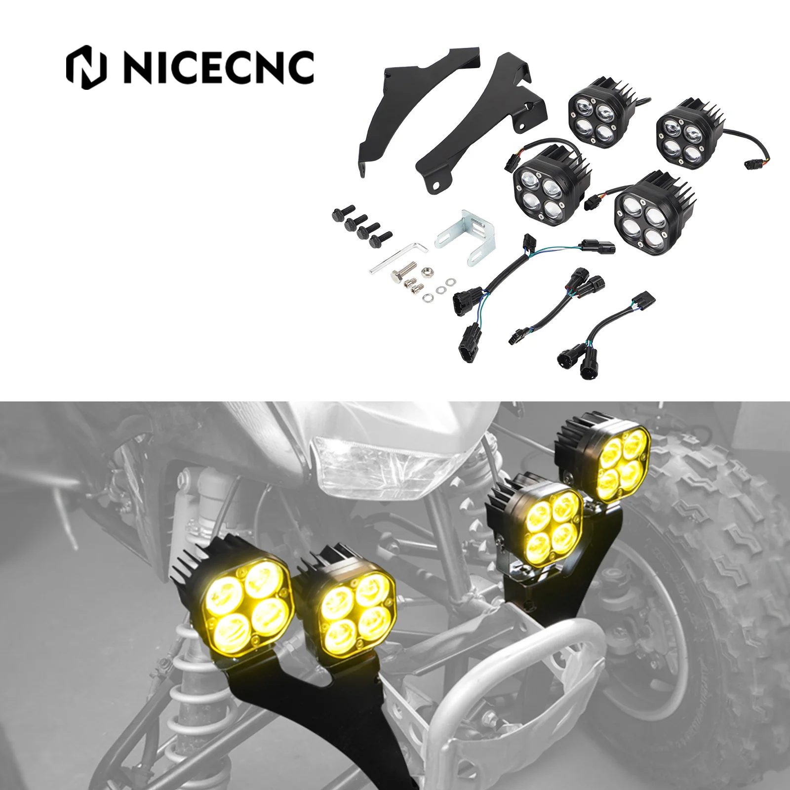 NICECNC For Honda TRX 4PCS 3030 LED Chips ATV Front Headlight With Mounting Brackets 100W For Honda TRX450ER 2006-2009