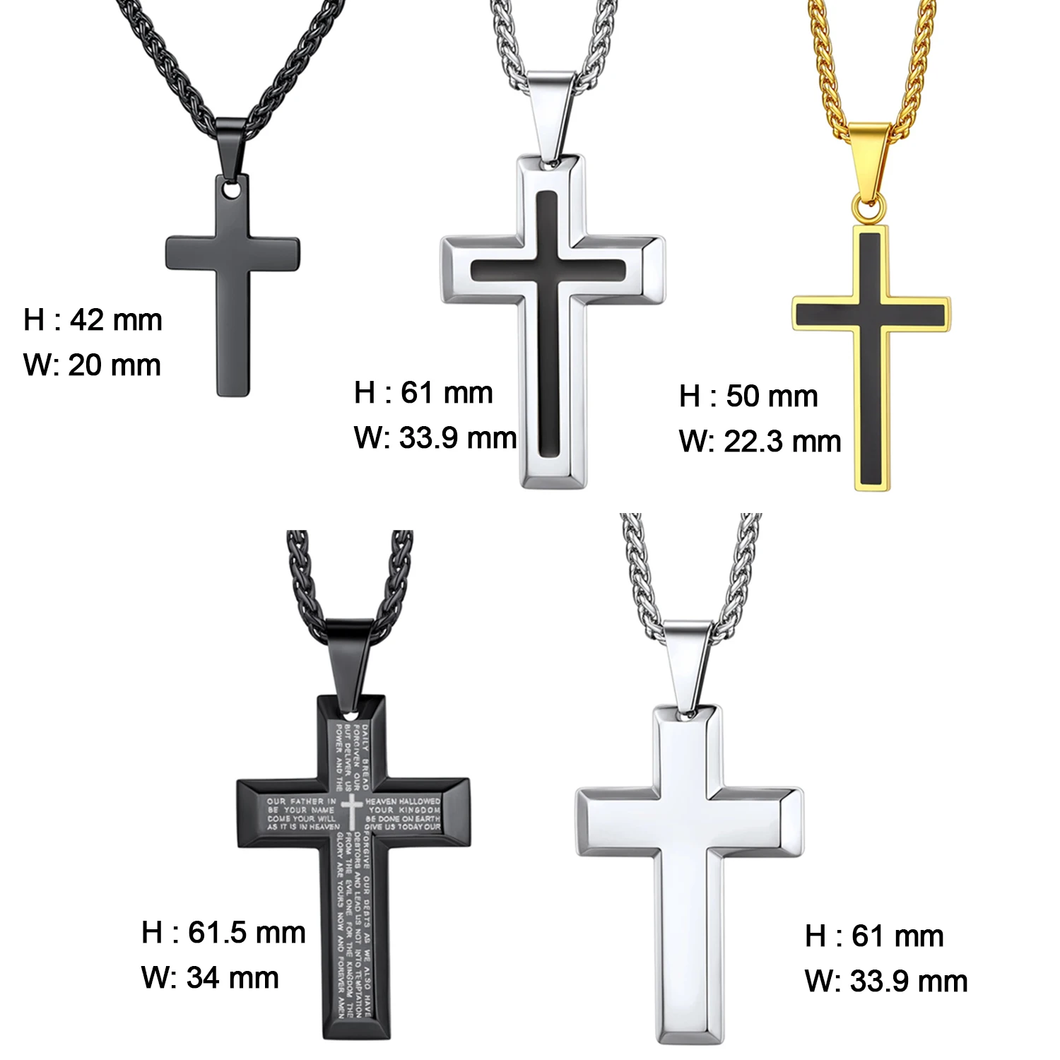 U7 Stainless Steel Cross Necklaces for Men Woman Black Enamel Cross Pendant & 22 Inches Wheat Link Chain Religious Jewelry Gift