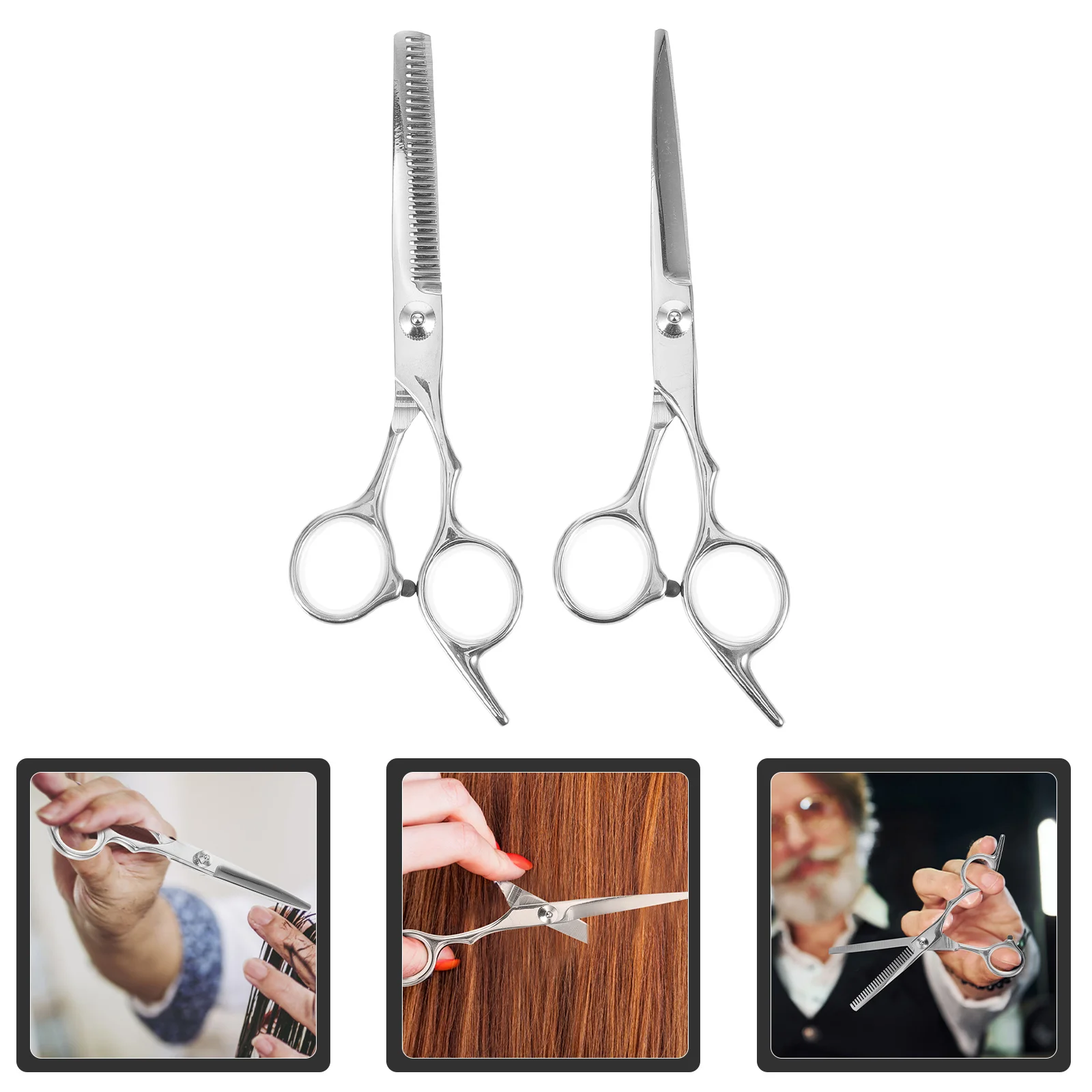 

2Pcs Hair Cutting Scissors Stainless Steel Hairdressing Scissors Professional Thinning Hair Shears Ergonomic Design for Barber