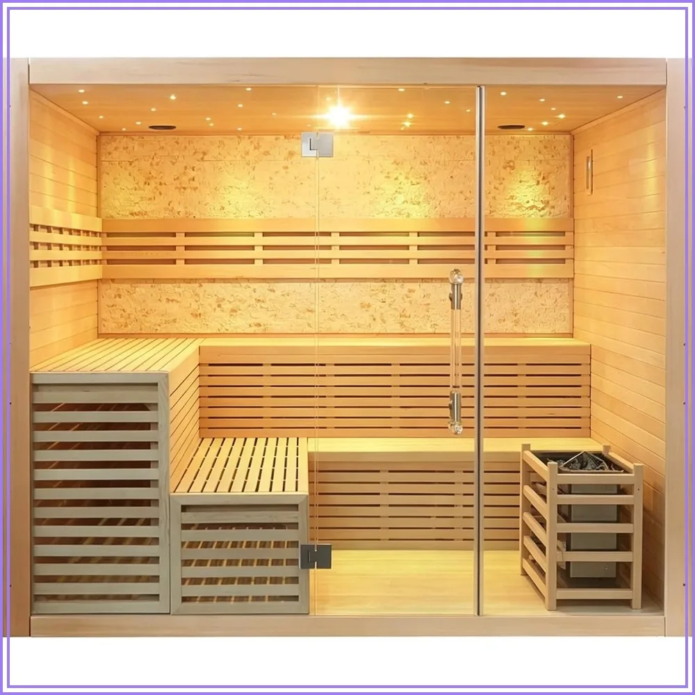5 or 6 Person Canadian Hemlock Steam Sauna with 6000W Heater, Bluetooth, 220V