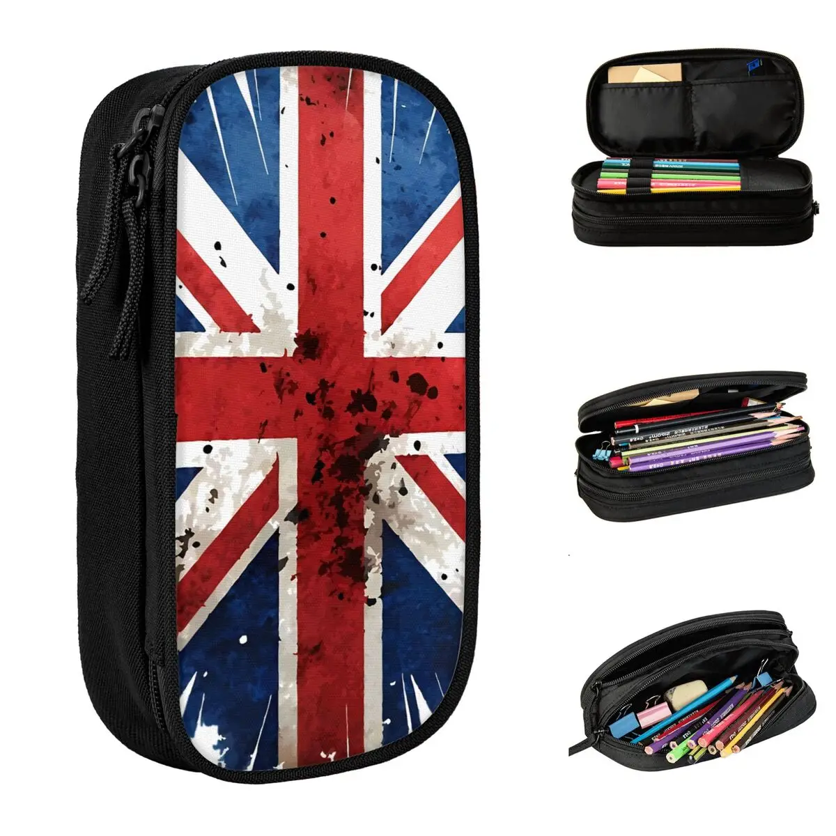 

Пенал с британским флагом Великобритании, большая коробка для ручек, детские парусиновые школьные пеналы Kawaii, графический органайзер для канцелярских принадлежностей