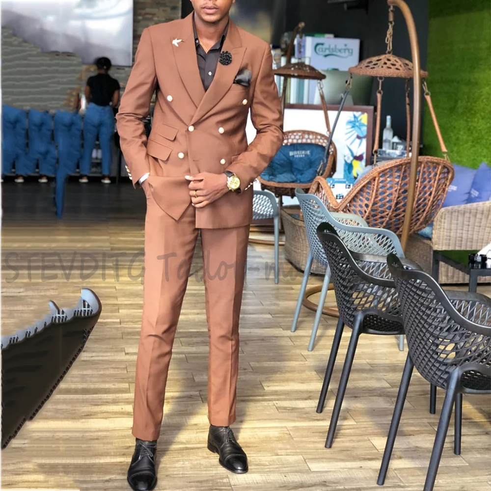 

Solid Color Daily Men's Suit Slim Fit Smart Casual Peak Lapel Double Breasted Blazer Set 2 Pieces Prom Event Fashion Clothes