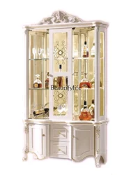 European-Style Wall Home Living Room Glass Display Luxury Curio Cabinet Locker with Door