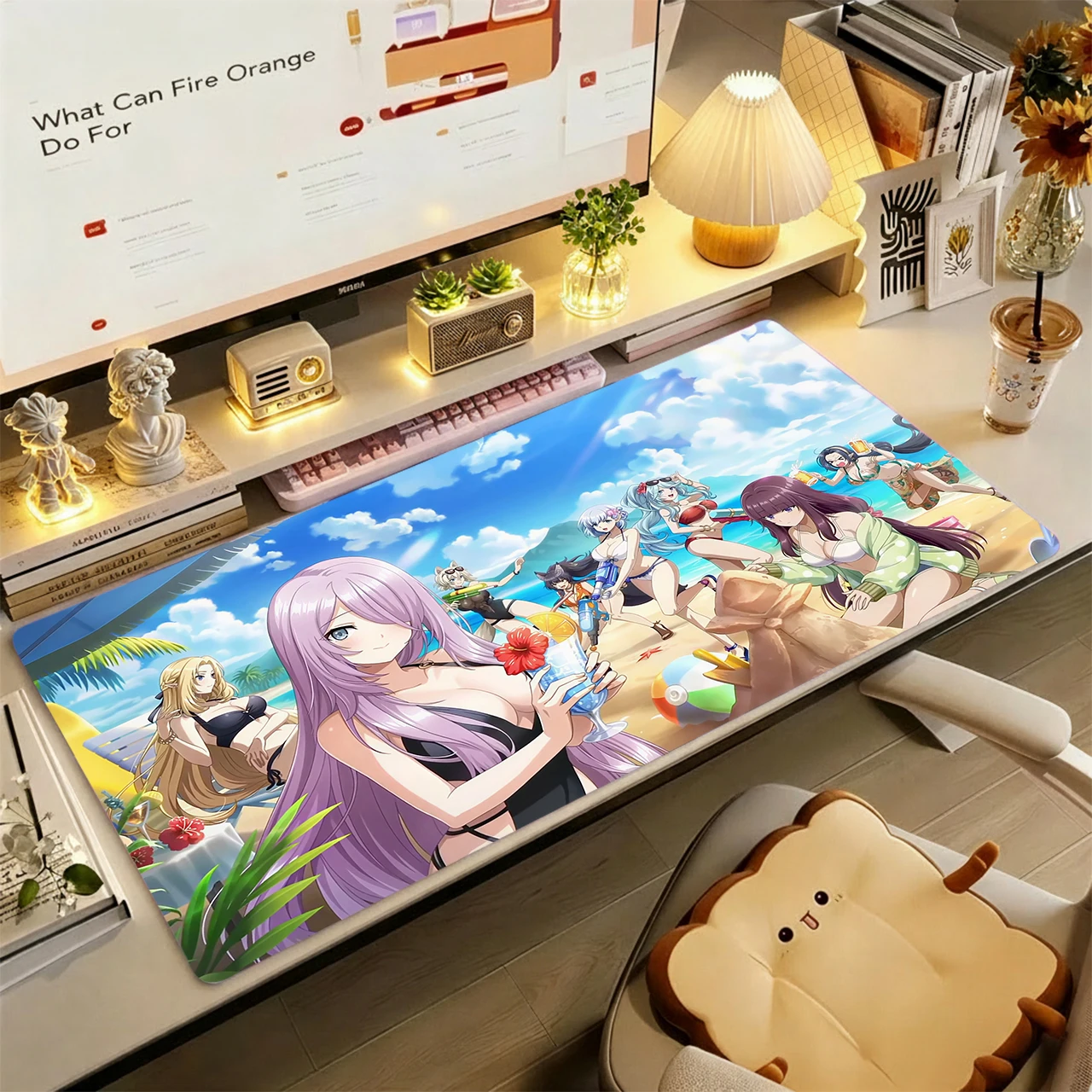 Gaming Mouse Pad,XXL Desk Mat,Anti-slip Base, Stitched Edges, Multi Long Hair Girls Bikini Beach Blue Sky Summer Print Table Mat