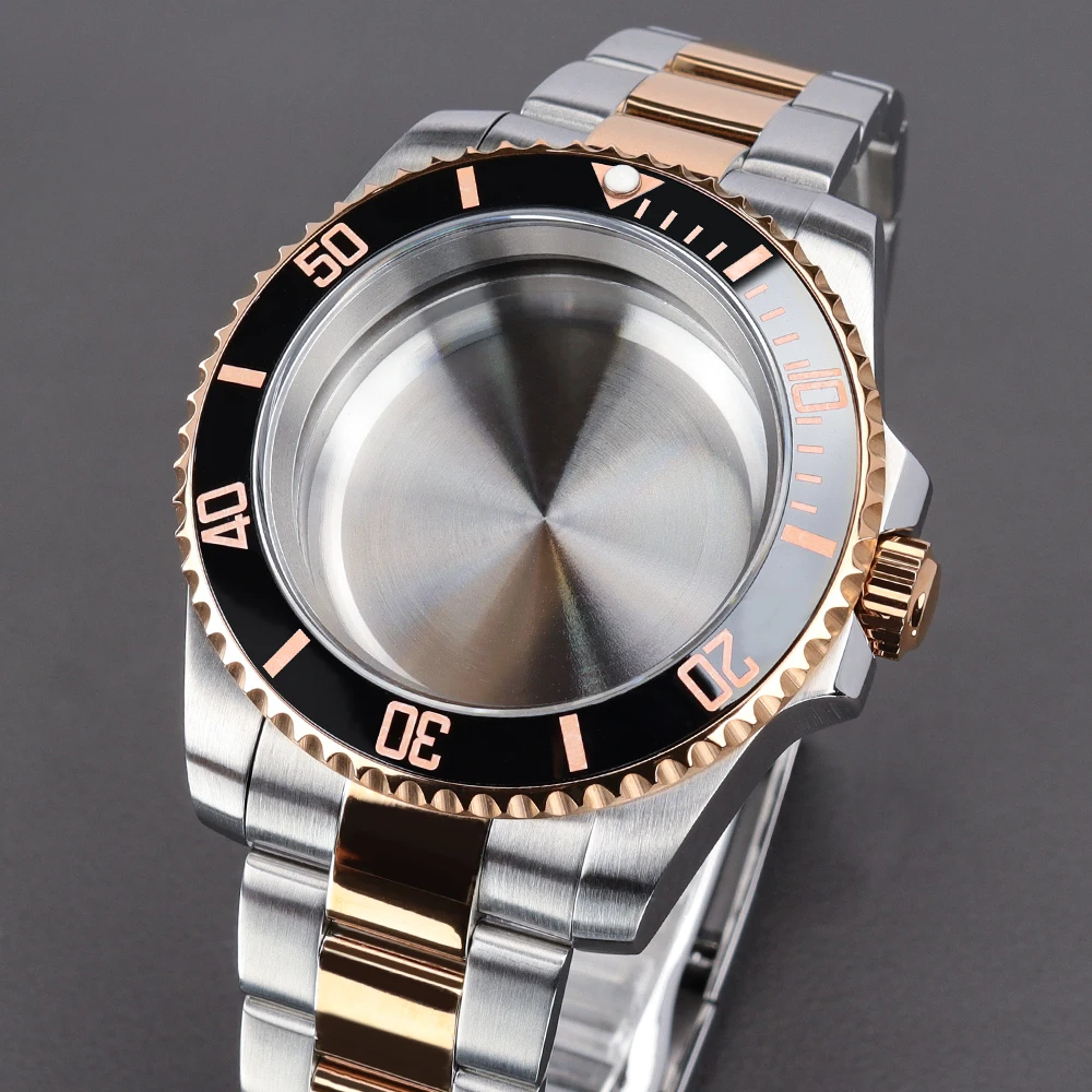 

NH35 36 Watch Case Strap 40mm For SUB NH35 NH36 Miyota8215 ETA 2824 PT5000 Movement Silver Rose Diver Case Slide Buckle Sapphire