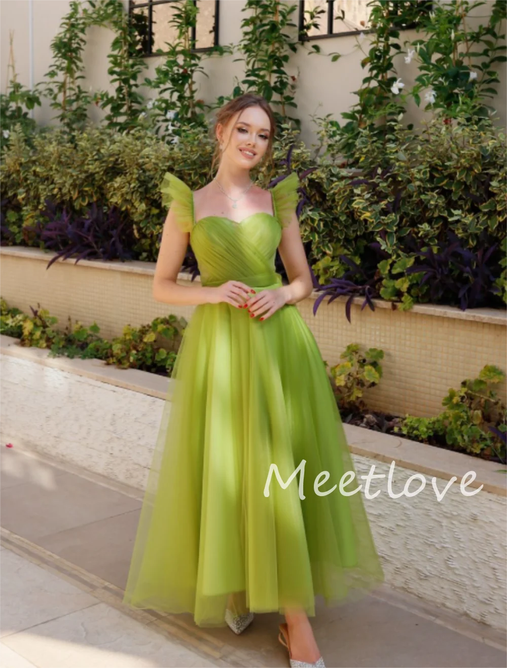 

Meetlove 2024, индивидуальное трапециевидное платье с вырезом в форме сердца, без рукавов, из тюля до щиколотки, вечернее платье для выпускного вечера, вечернее платье