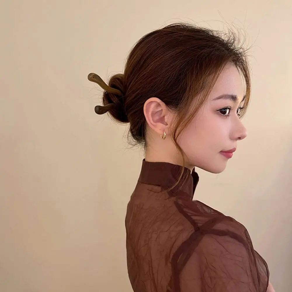 Vintage Classic Wooden Hair Stick Classical Chinese Style Hanfu Hair Sticks Elegant Temperament Lady Headwear