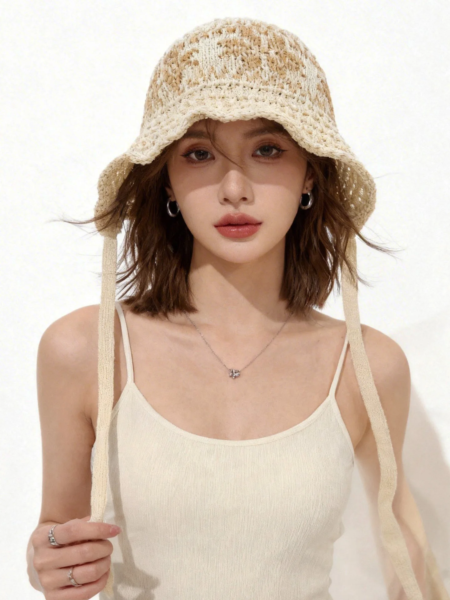 

Retro Japanese Knitted Lace Breathable Fishing Cap Women's Spring Summer Thin High-End Large Head Circumference Knit Bucket Hat