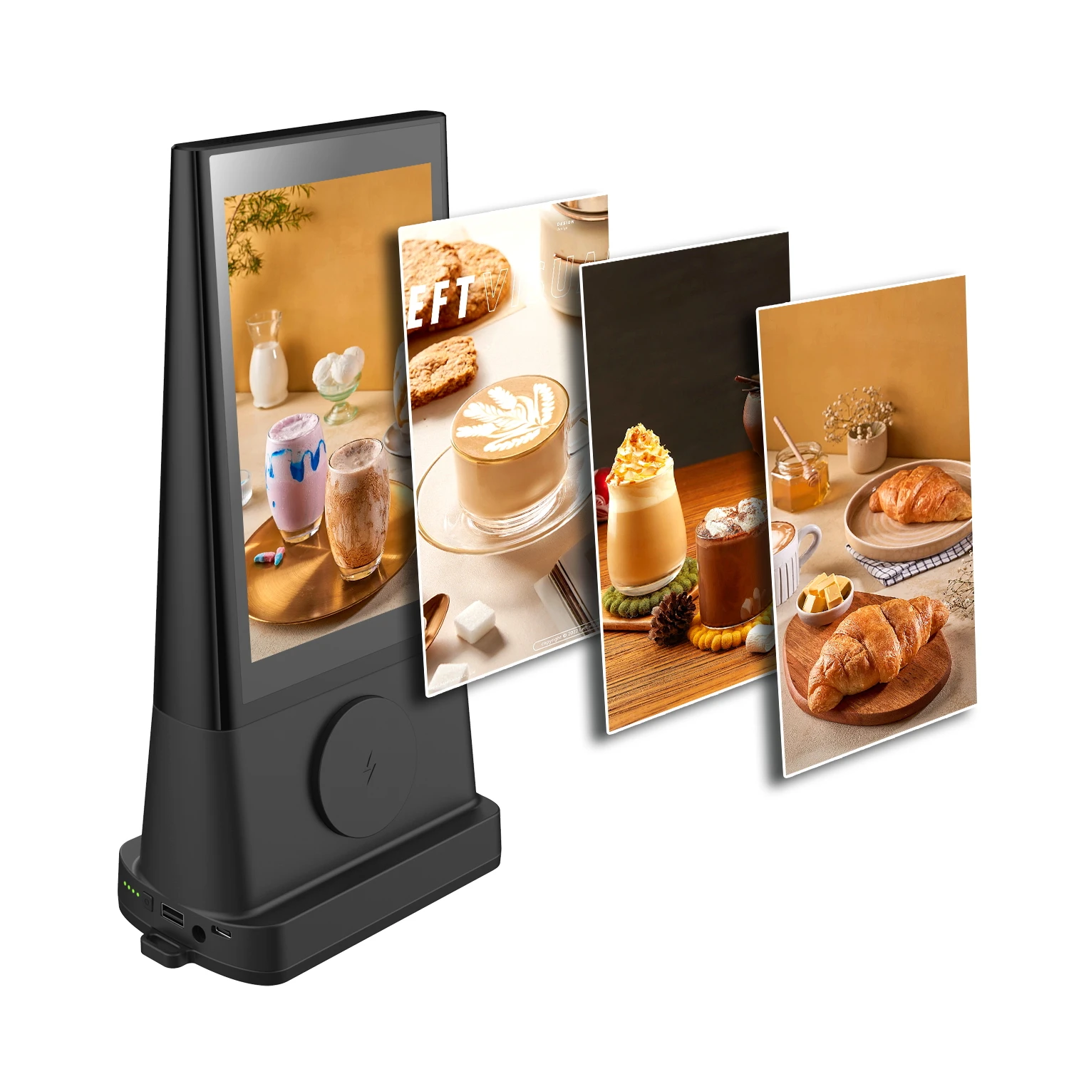 Best selling 2024 super slim electronic digital signage display table menu power bank restaurant charging station dock