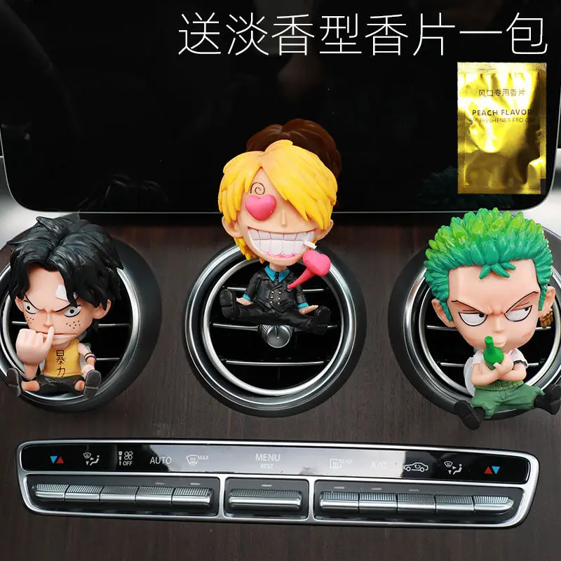 New One Piece Figure Car Air Outlet Perfume Clip Luffy Zoro Funny Cartoon Creative Car Decorative Ornament Pendant Toy Gift