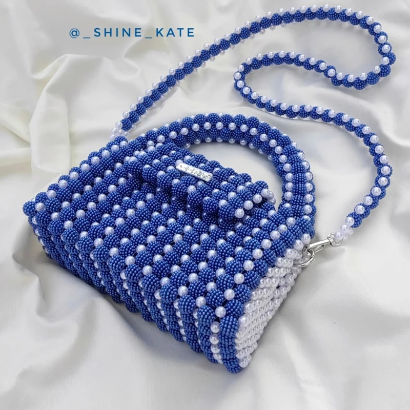 new-blue-white-patchwork-bead-women's-crossbody-bag-fashion-niche-design-shoulder-small-square-bags-versatile-handbag-wholesale