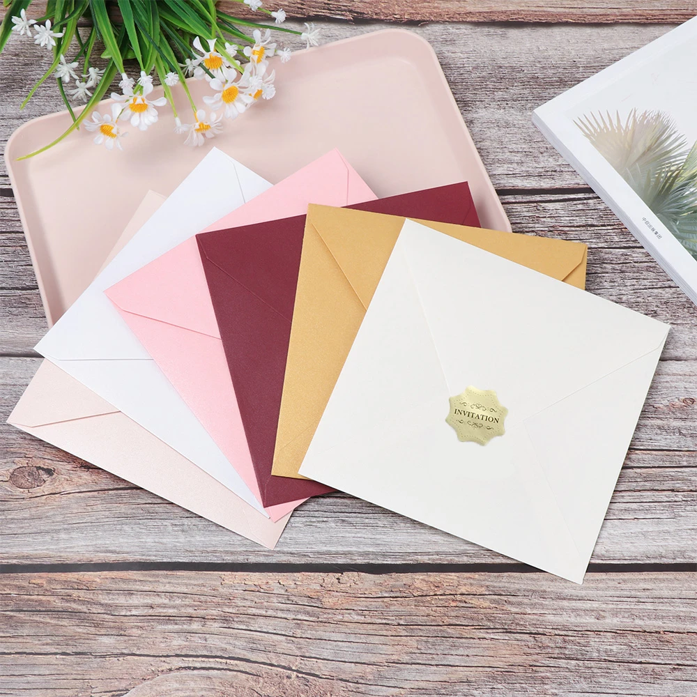 10Pcs/set Square Paper Envelopes Creative Message Card Envelope Bag Multicolor Pearlescent Paper Greeting Card Encased