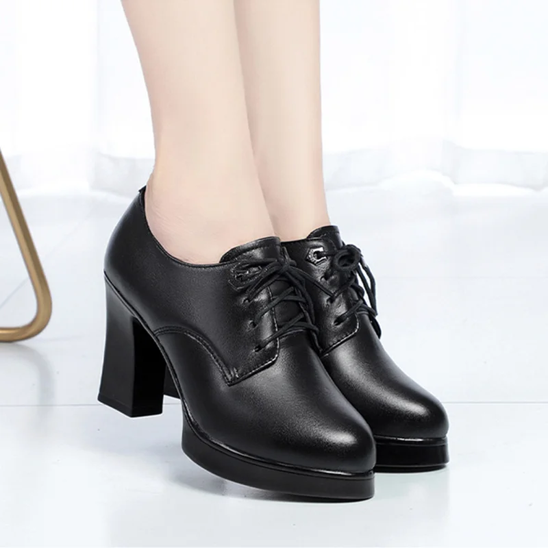 AIYUQI Women Spring Shoes High Heel 2024 New Genuine Leather Ladies Shoes Thick Heel Platform Pumps Fashion Dress Shoes Women