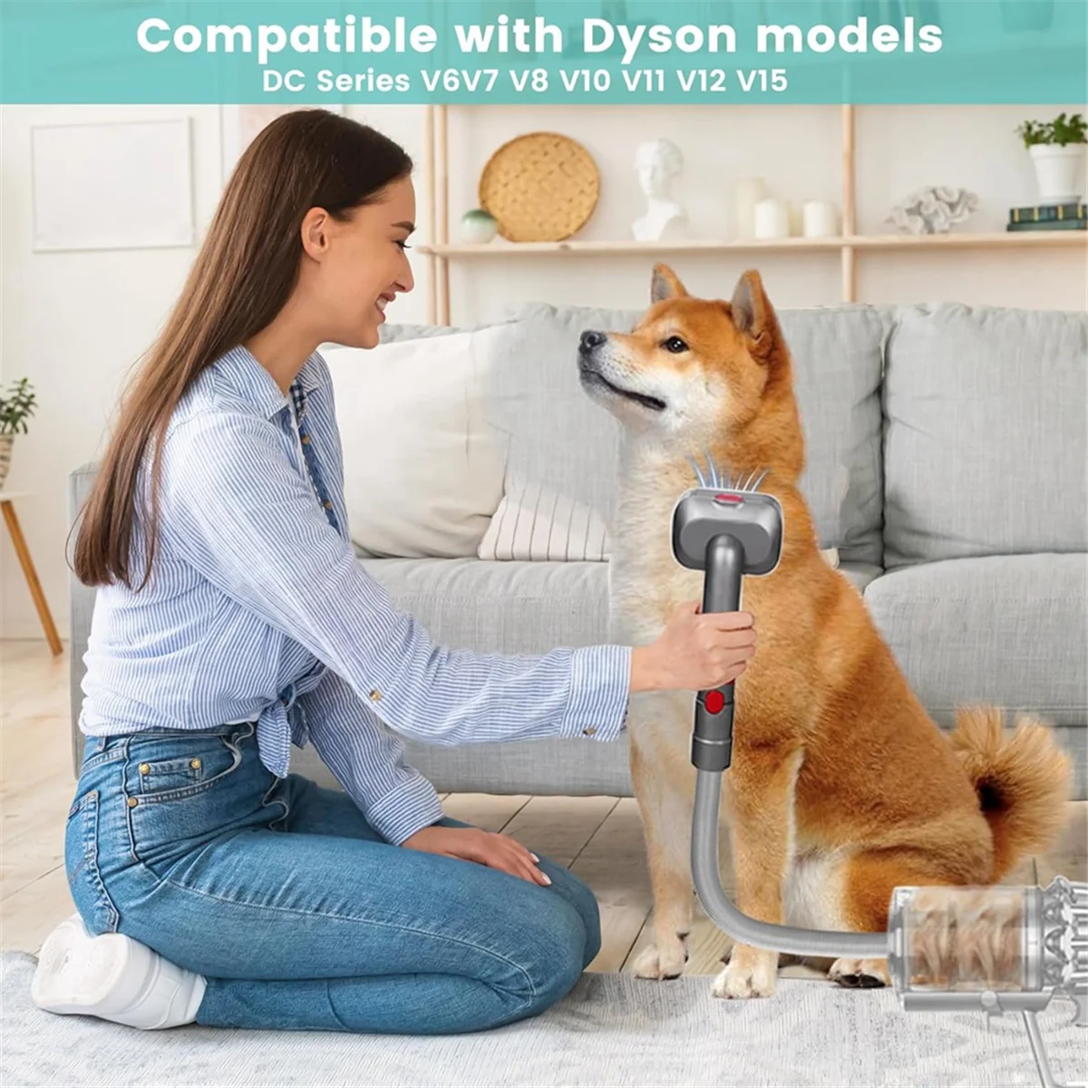 

B24A Pet Dog Grooming Kit for Dyson Vacuum V7 V8 V10 V11 V12 V15,Dog Grooming Brush Attachment,Dog Hair Groomer Tools