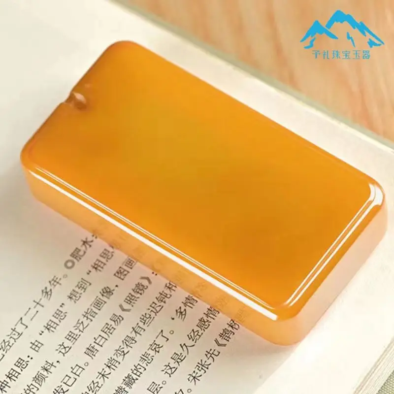 Natural Yellow Jade Blank Pendant Necklace Men Women Genuine Chinese Nephrite Hetian Jade Rectangular Charms Lucky Amulet Gifts