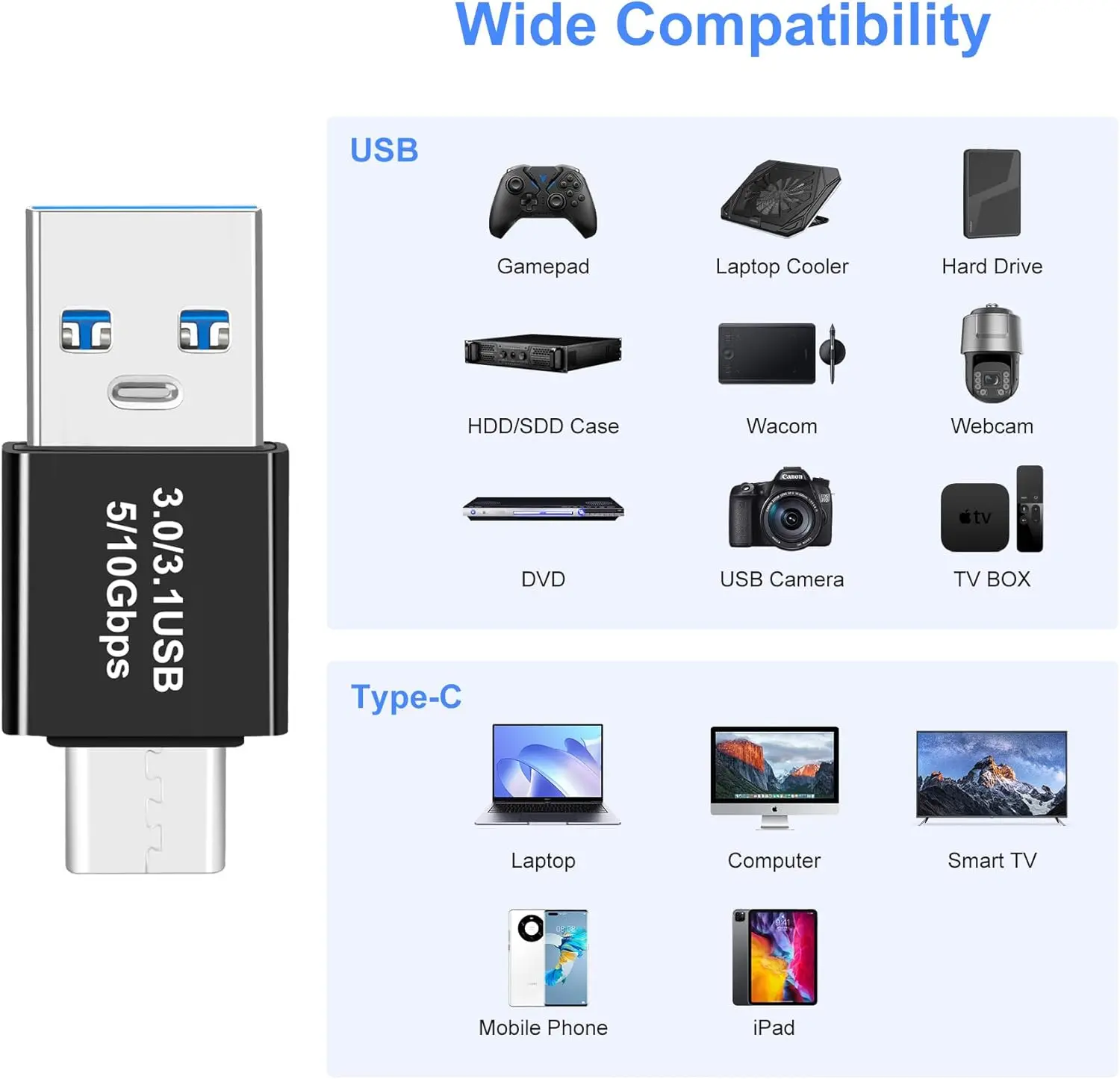 10 Buah Adaptor USB 3.1 Jantan Ke USB-C Jantan Yang Laris Terjual, Konverter Jantan USB C/Tipe-C Kompatibel Dengan Komputer, Laptop, Ponsel