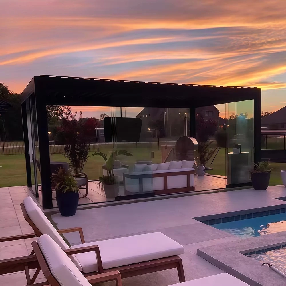 Waterproof UV Resistant Wind Resistant Customizable Size Patio Shade Structure Aluminum Louvered Pergola Balcony