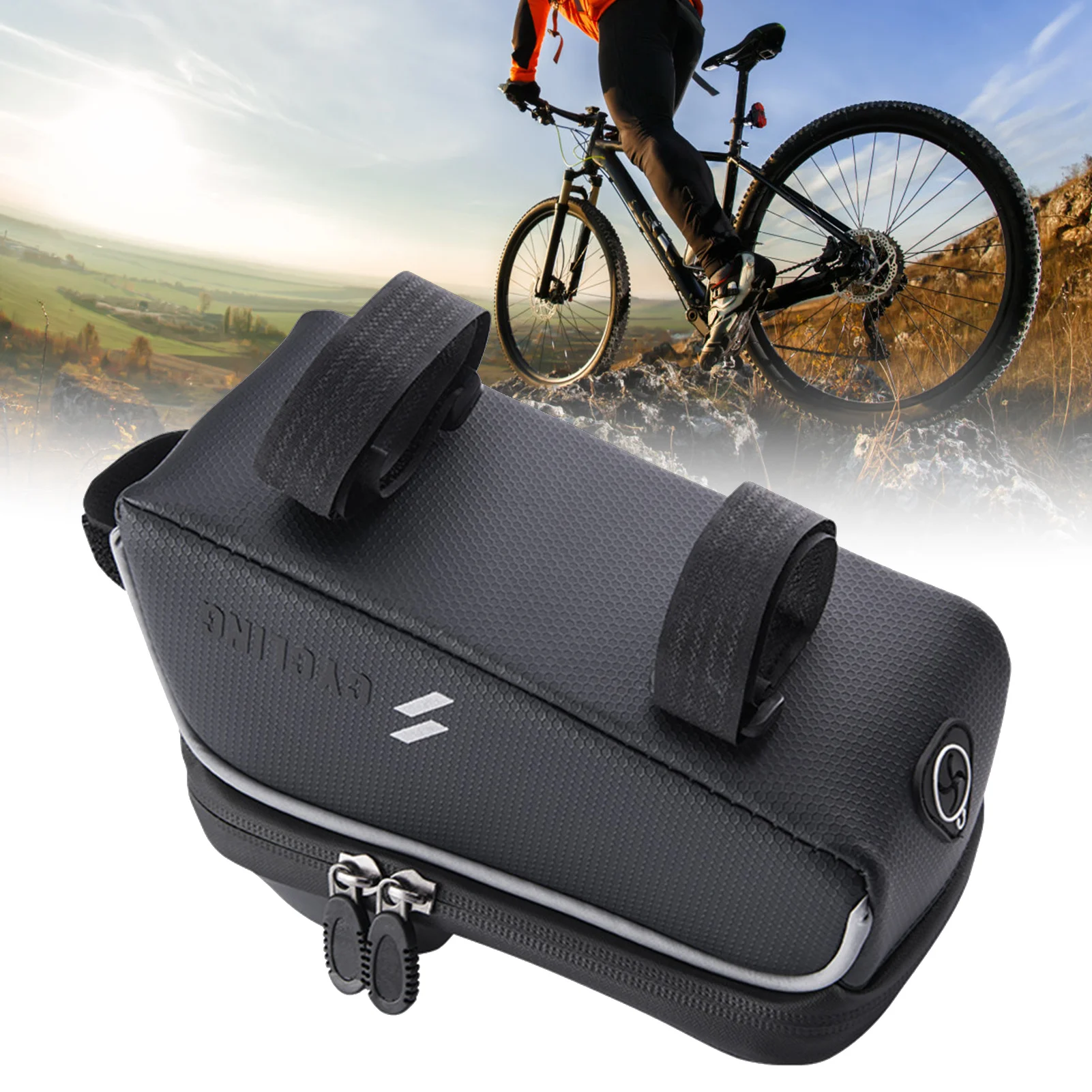 Bicycle Top Tube Pouch Bag Headphone Hole and Touch Screen Design Bike Bag for Camping Hiking Riding Travel