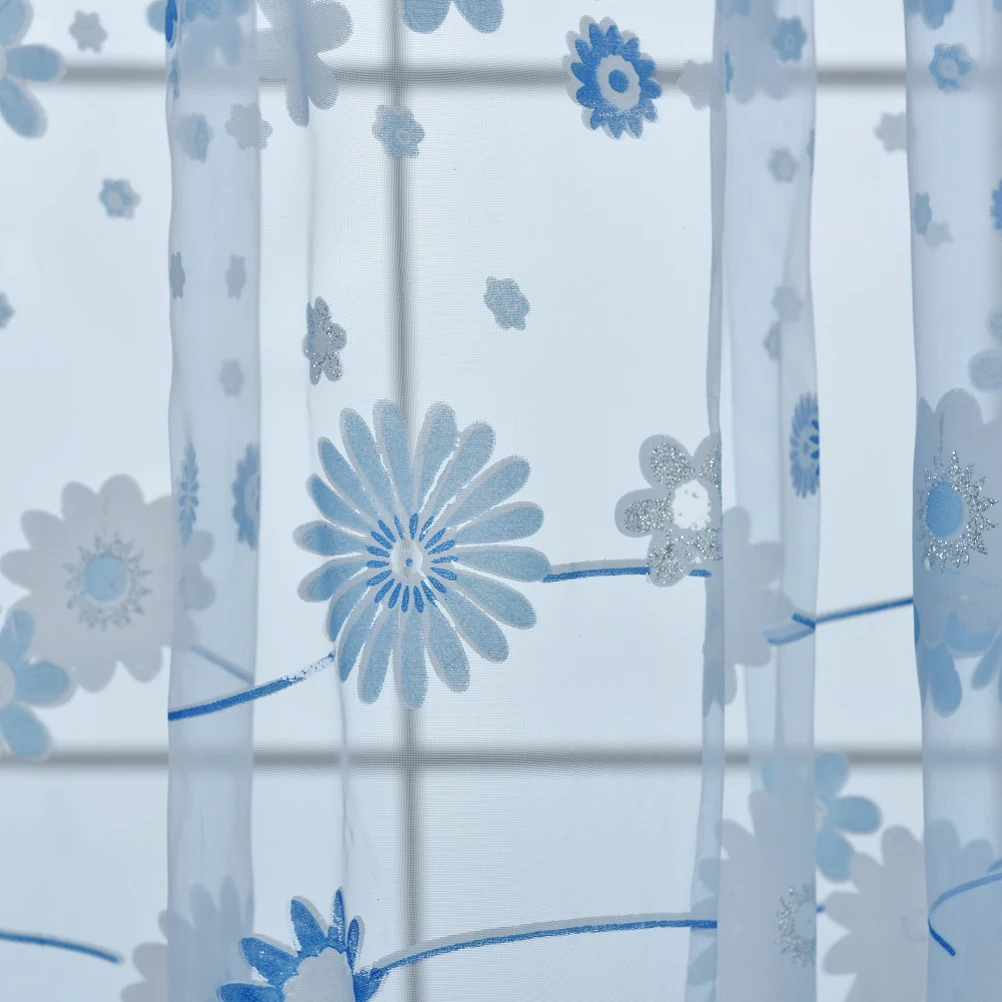 

Floral Tulle Window Sheer Rod Pocket Voile Curtains 100X200Cm Sky Blue Transparent Elegant Light Privacy For Bedroom