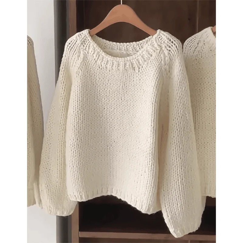 

Faionable Knitted Loose Women's Long Sve round Ne Sweater Autumn New Sle Casual Versatile Slimming Sweet Sle Top