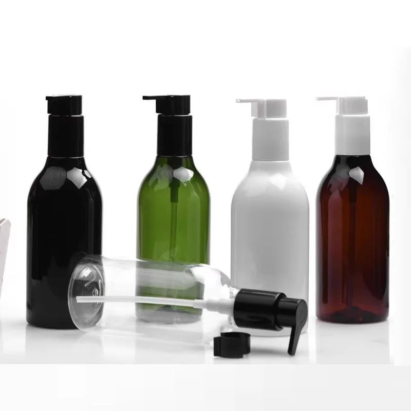 15pcs Empty PET Plastic Bottle Lotion Pump Refillable Black White Clear Green Brown Cosmetic Packaging Shampoo Bottles 300ML