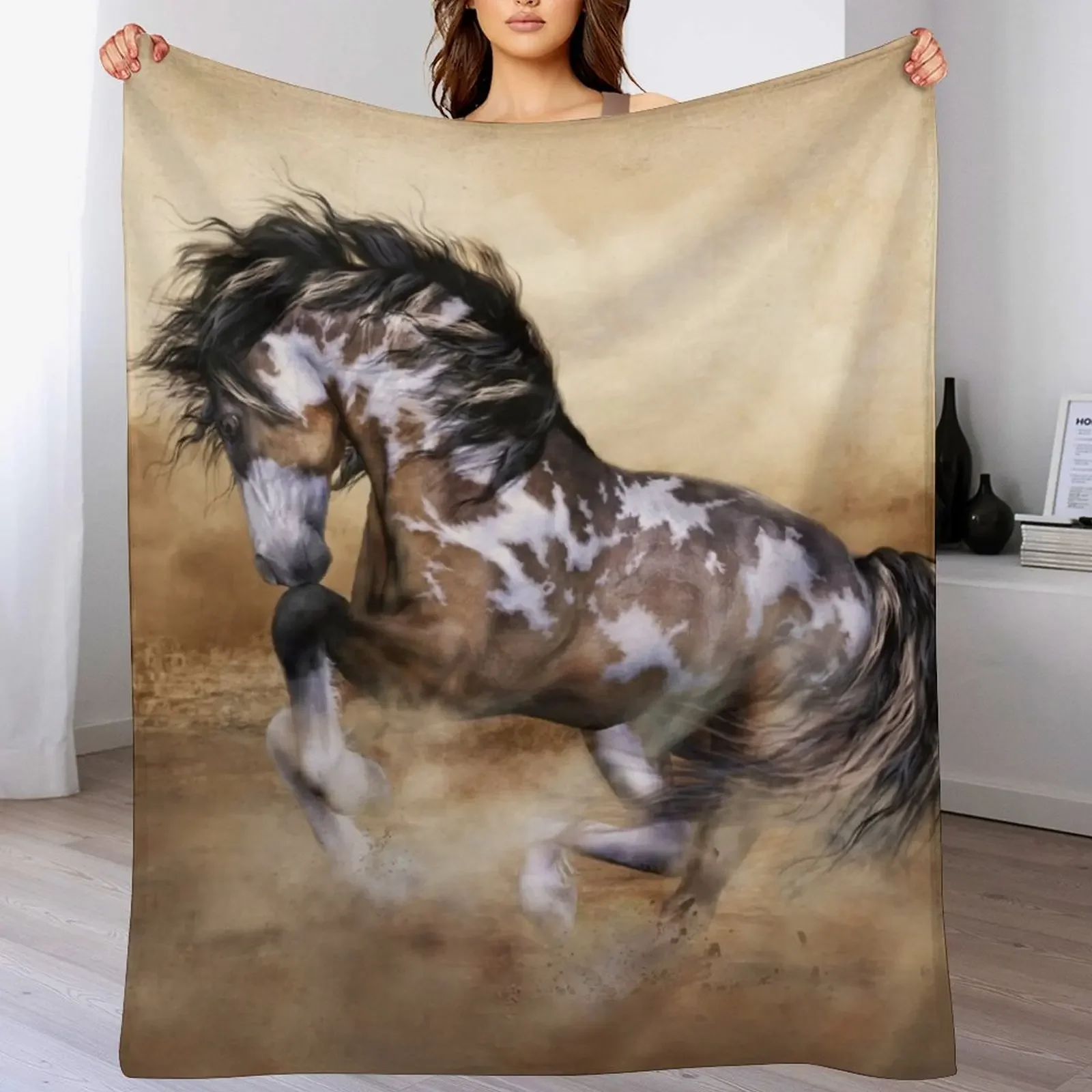 The Wild, The Free Painted Horse Throw Blanket Pelo cálido para invierno Regalo divertido Ropa de cama Mantas