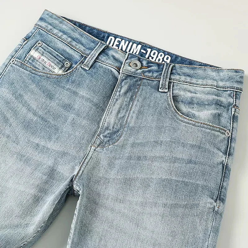 European Fashion Men Jeans High Quality Plain Washed Retro Blue Vintage Jeans Men Trousers Casual Designer Denim Pants Hombre