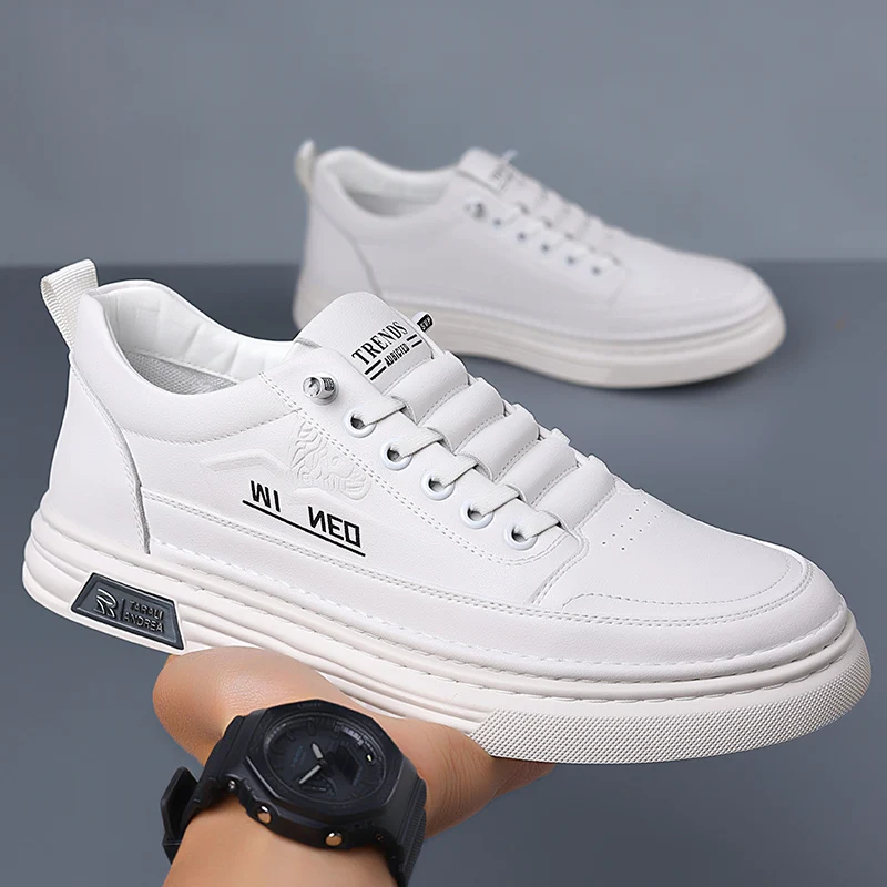 

Men's Autumn New Arrival Black Leather Shoes - Breathable Thick-Sole Stylish Sneakers, Casual & Sporty, Versatile & Lightweight