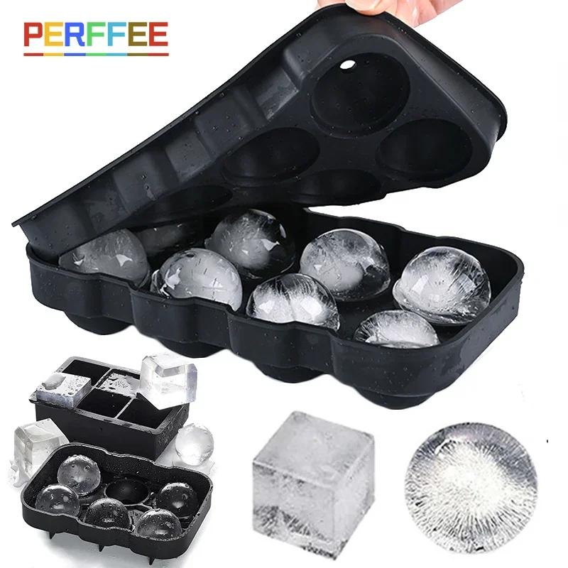 Ice Cube Tray Silicone Ice Ball Freezer Mold Square Ice Cube Maker with Lid 4/6/8 Grids for Whiskey Cocktail Coffee Accessories