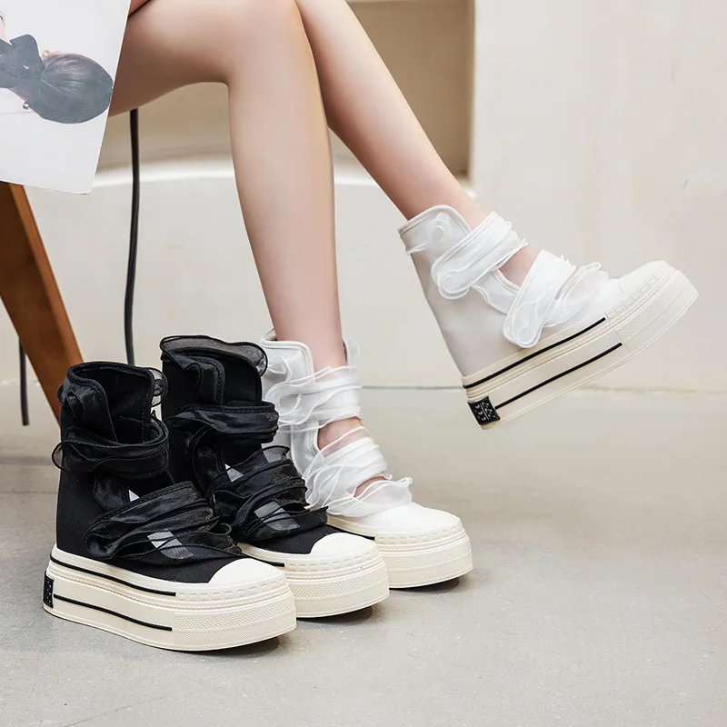 

2026 12CM Platform Flat Sandals Women Cowboy Canvas New Summer Boots Hook-loop Casual Shoes High Top Designer High Heels Shoes