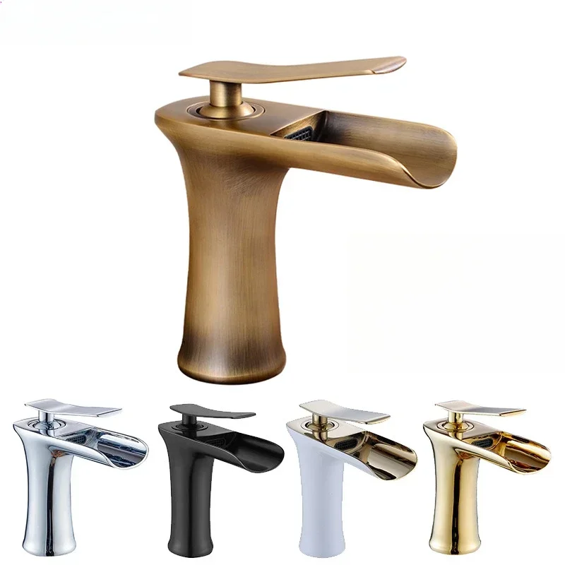 

All-copper Antique Waterfall Basin Faucet Toilet Household Bathroom Cabinet Washbasin Hot and Cold Faucet