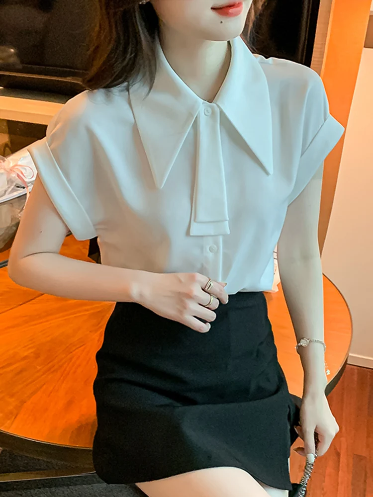 Camiseta de Gasa para Mujer, Estilo Informal, Holgada, Entallada, Cuello Redondo, Color Puro, Corte Recto