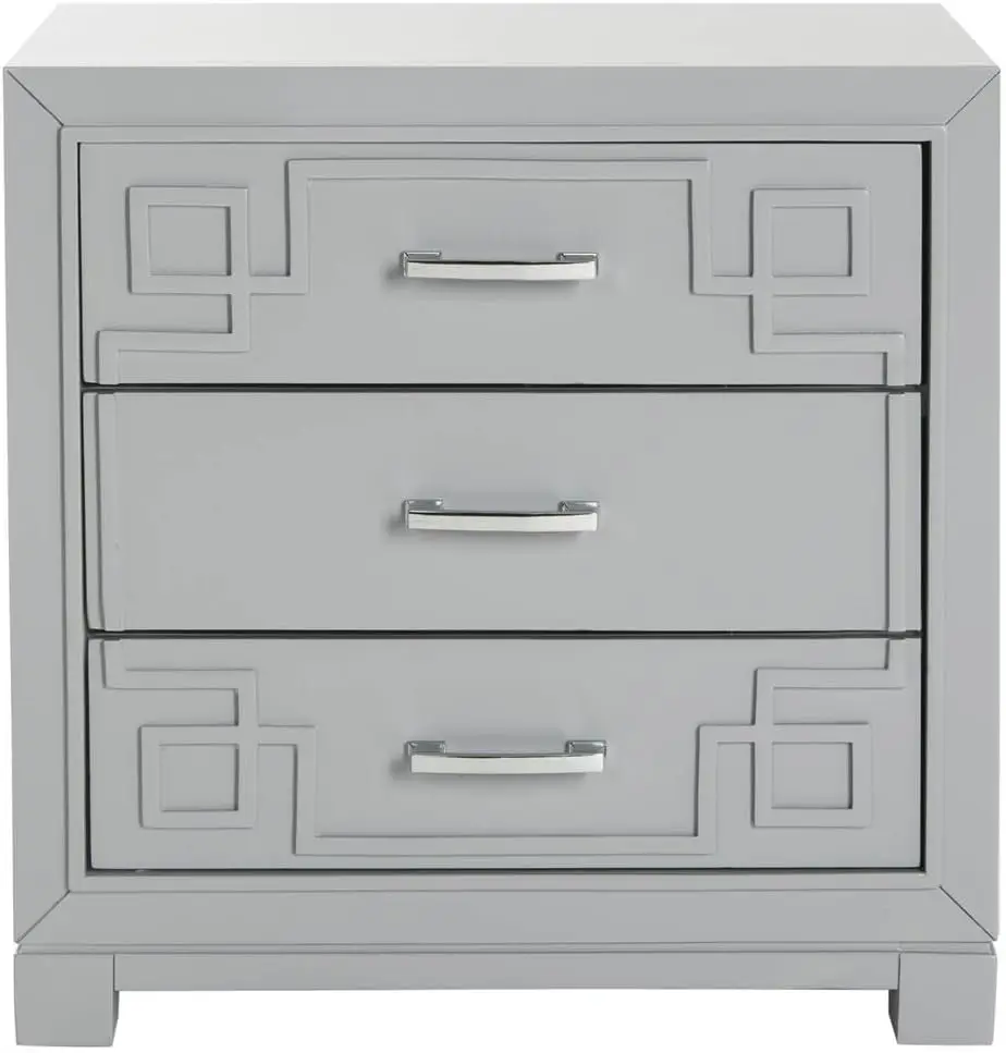 Home Collection Raina Grey 3-Drawer Greek Key Nightstand 24