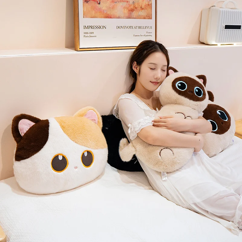 

Three Colors Kawaii Cat Plush Toy Soft Stuffed Animal Black Cat Pillow Birthday Gift for Girlfriend Women Home Room Decor