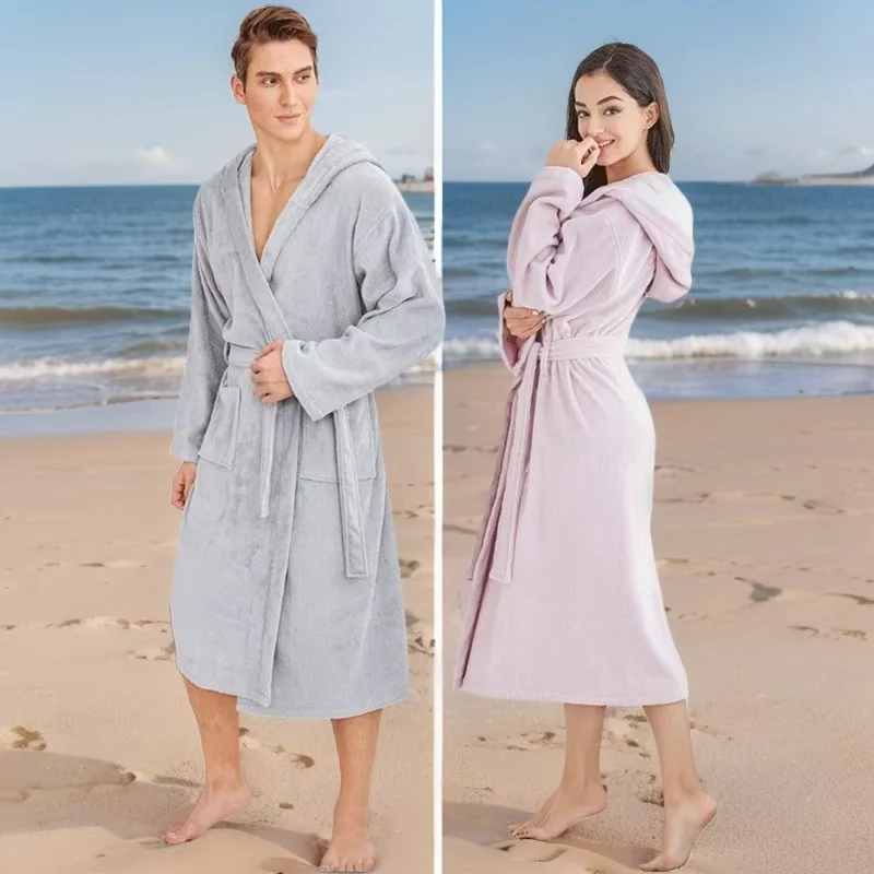 Winter Bathrobe White Thick Robe Long Towel Fleece Warm Femme Long Sleeve Home Bathrobe Dressing Gowns Sleepwear Kimono Robe