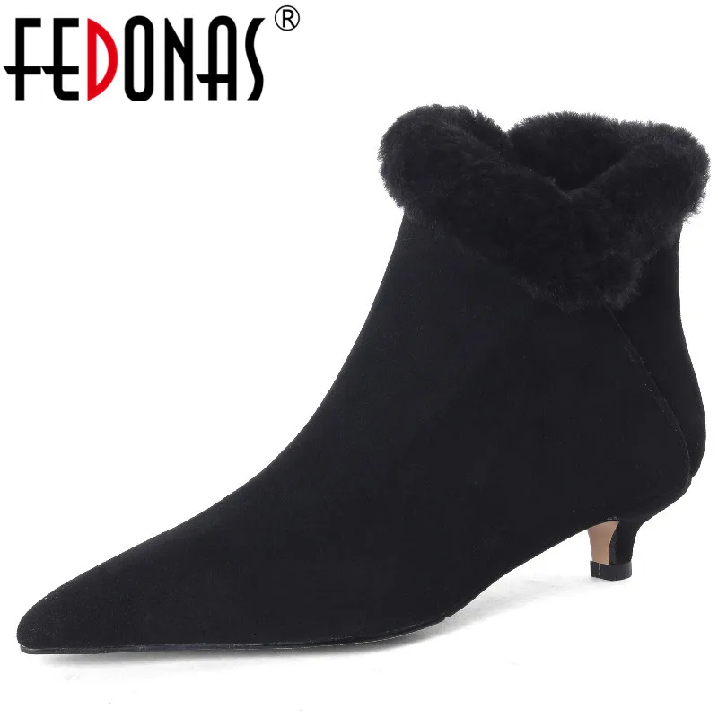

FEDONAS Autumn Winter Elegant Women Ankle Boots Pointed Toe Thin Heels Office Ladies Dress Party Kid Suede Leather Shoes Woman